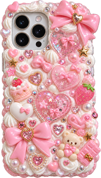 Coque de téléphone decoden : cœurs, nœuds roses, ourson et fraise