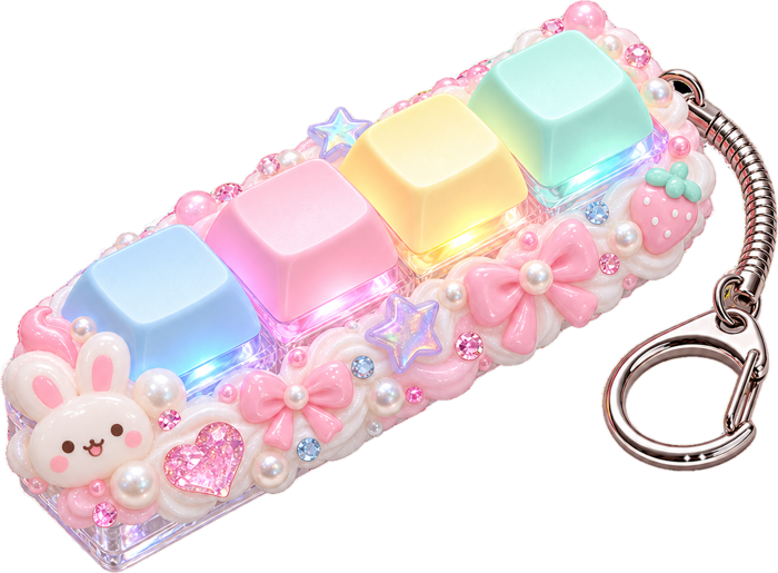 Porte-clé clicker lumineux decoden : lapin, nœud, perles et strass
